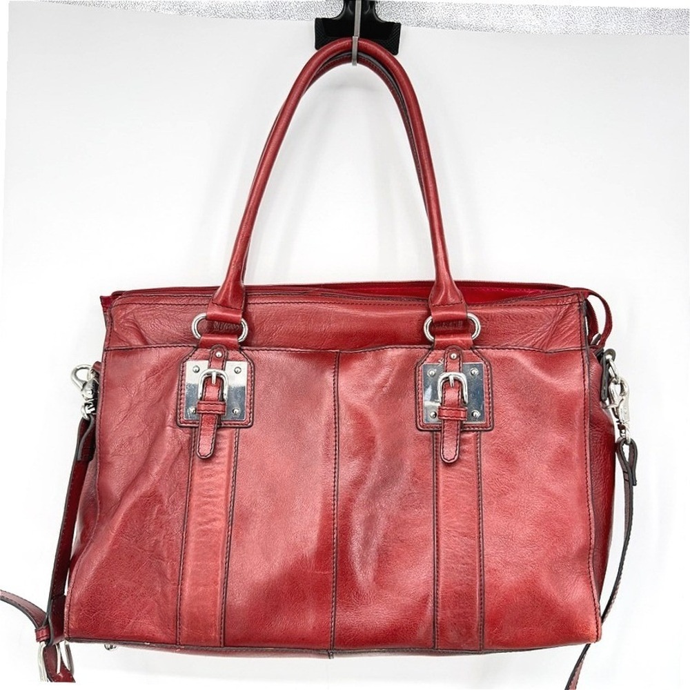 Wilsons Leather Laptop Messenger Briefcase Red Buckle Satchel Work Bag